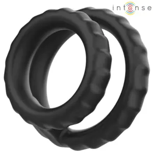 INTENSE - Anillo doble para pene Dewey de silicona negra modelo 2
