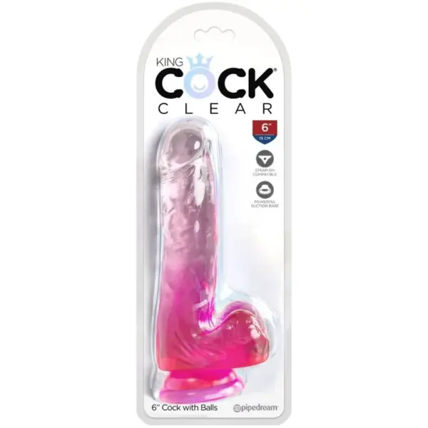 King Cock - Clear Pene Realista con Testículos 13.5 cm Rosa - Imagen 2