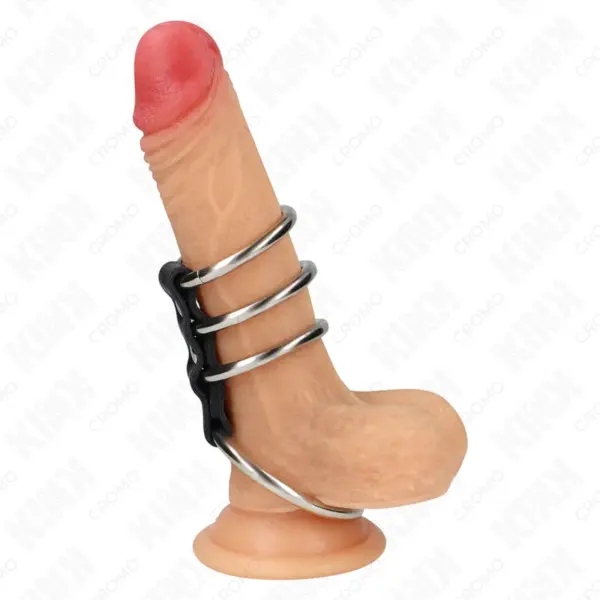 KINK - Anillos Pene Metal 3.7 cm a 5 cm Conectados por Cuero