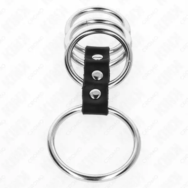 KINK - Anillos Pene Metal 3.7 cm a 5 cm Conectados por Cuero - Imagen 3