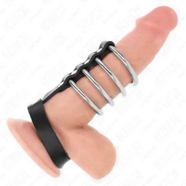 KINK - Anillos Pene Metal 3.8 cm Conectados con Correa de Cuero - Imagen 2