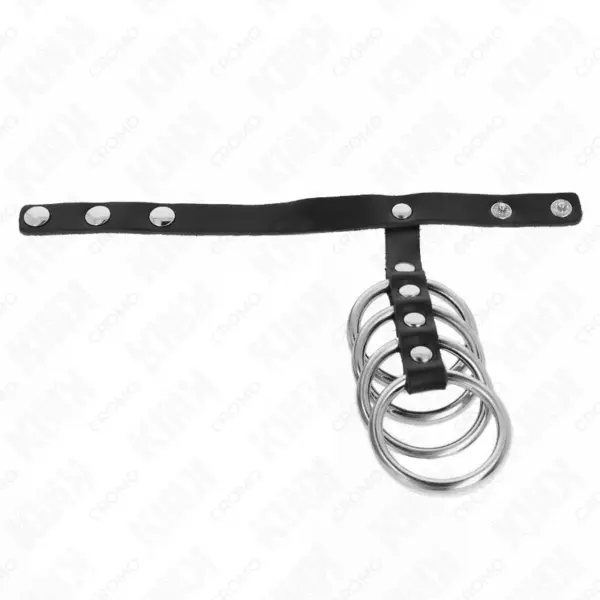 KINK - Anillos Pene Metal 3.8 cm Conectados con Correa de Cuero - Imagen 3