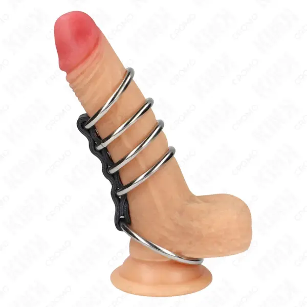 KINK - Anillos para el Pene de Metal y Cuero Conectados, Control y Placer - Imagen 2
