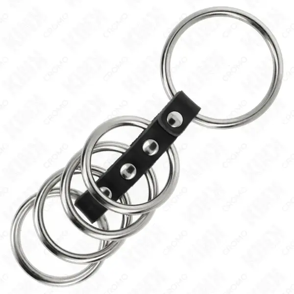 KINK - Anillos para el Pene de Metal y Cuero Conectados, Control y Placer - Imagen 4