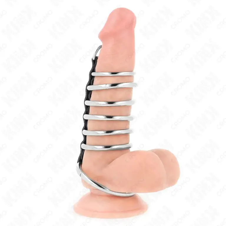 KINK - Anillos Pene Metal 3.2 cm a 5 cm Conectados por Polipiel