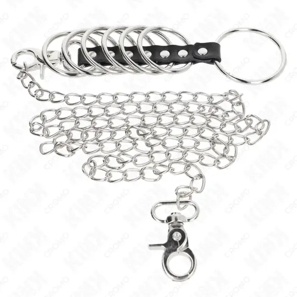 KINK - Anillos Pene Metal 3.8 cm a 5 cm con Polipiel y Cadena Metal 100 cm - Imagen 3