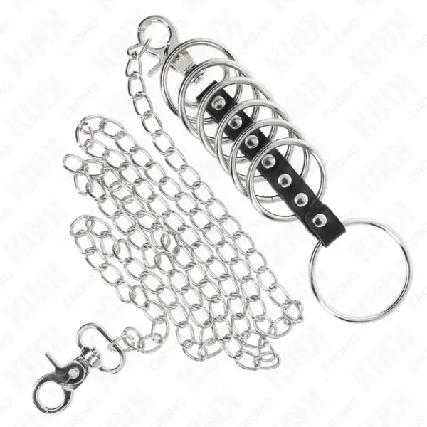 KINK - Anillos Pene Metal 3.8 cm a 5 cm con Polipiel y Cadena Metal 100 cm - Imagen 4