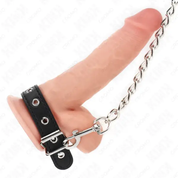 KINK - Anillo Pene Cuero 21.5 X 2 cm con Cadena Metal 60 cm y Correa de Cuero - Imagen 2