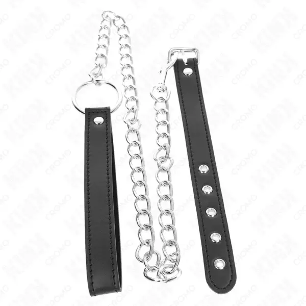 KINK - Anillo Pene Cuero 21.5 X 2 cm con Cadena Metal 60 cm y Correa de Cuero - Imagen 3