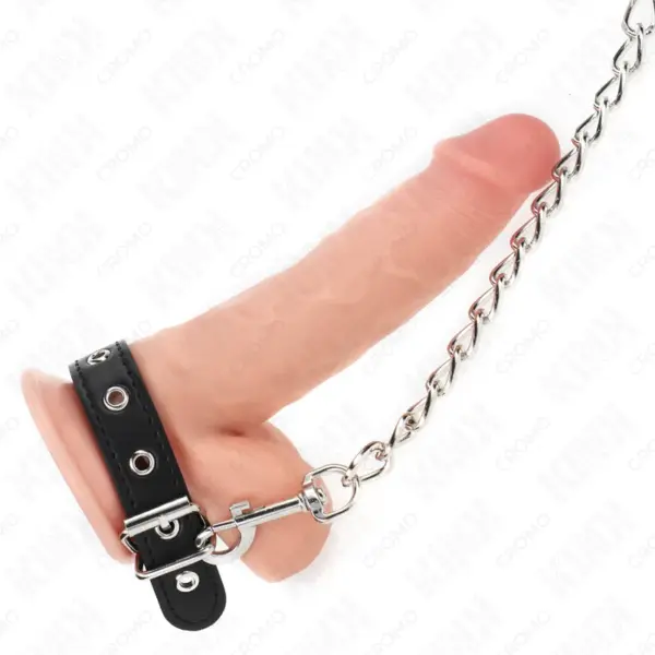 KINK - Anillo pene cuero con correa y cadena de metal - Imagen 2