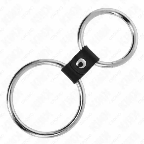 KINK - Anillo pene doble metal 3.7 cm a 5 cm conectados por correa polipiel modelo 1 - Imagen 4