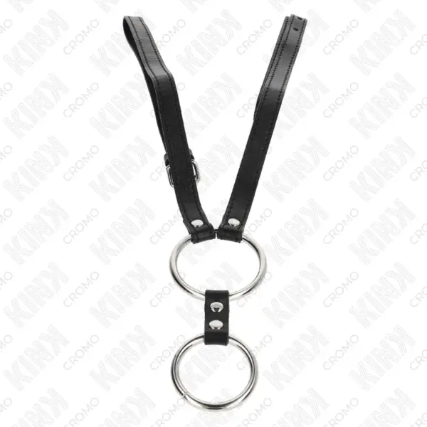 KINK - Anillo pene doble de metal con cinturón de polipiel para un placer intenso - Imagen 3