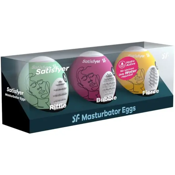 SATISFYER - 3 HUEVOS MASTURBADORES RIFFLE, BUBBLE & FIERCE - Imagen 2