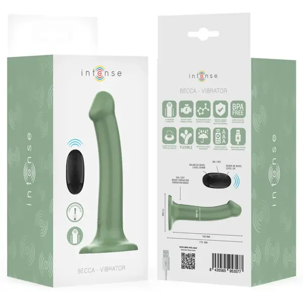 INTENSE - Becca Vibrador con Ventosa 10 Vibraciones Verde Control Remoto - Imagen 8