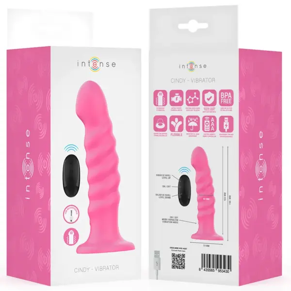 INTENSE - Vibrador CINDY Talla L Diseño en Espiral 10 Vibraciones Rosa Control Remoto - Imagen 8