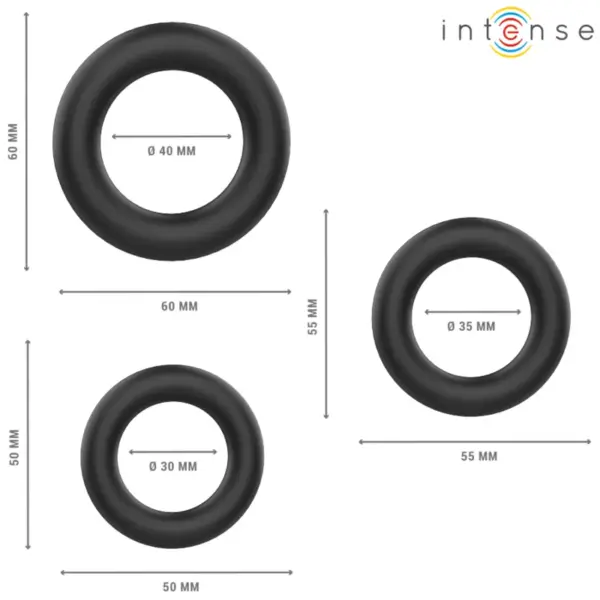 INTENSE - HUGH 3 Anillos Básicos para Pene de Silicona Negro - Imagen 3