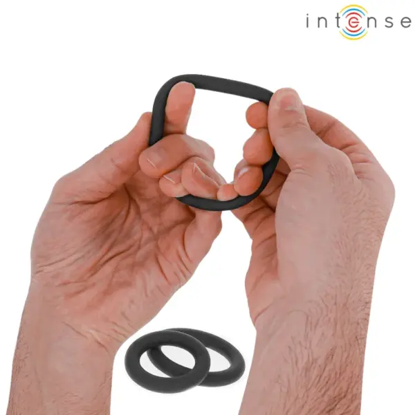 INTENSE - HUGH 3 Anillos Básicos para Pene de Silicona Negro - Imagen 4