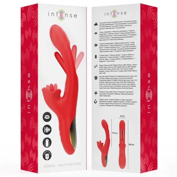INTENSE - Vibrador multifunción Jessica 24.8 cm rojo para estimulación clitorial - Imagen 8