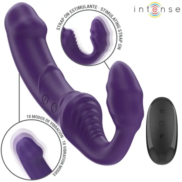 INTENSE - Vibrador Doble Control Remoto Violeta de 20 cm - Imagen 2
