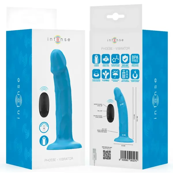 INTENSE - Vibrador Realístico PHOEBE Azul con Control Remoto y 10 Vibraciones - Imagen 8