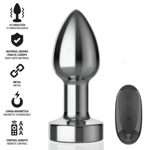 INTENSE - Plug Anal 10 Vibraciones Metal con Control Remoto S - Imagen 2