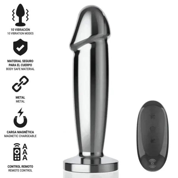 INTENSE - Plug Anal 10 Vibraciones Metal en Forma de Dildo con Control Remoto M - Imagen 2