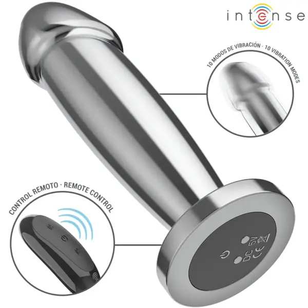 INTENSE - Plug Anal 10 Vibraciones Metal en Forma de Dildo con Control Remoto M - Imagen 3