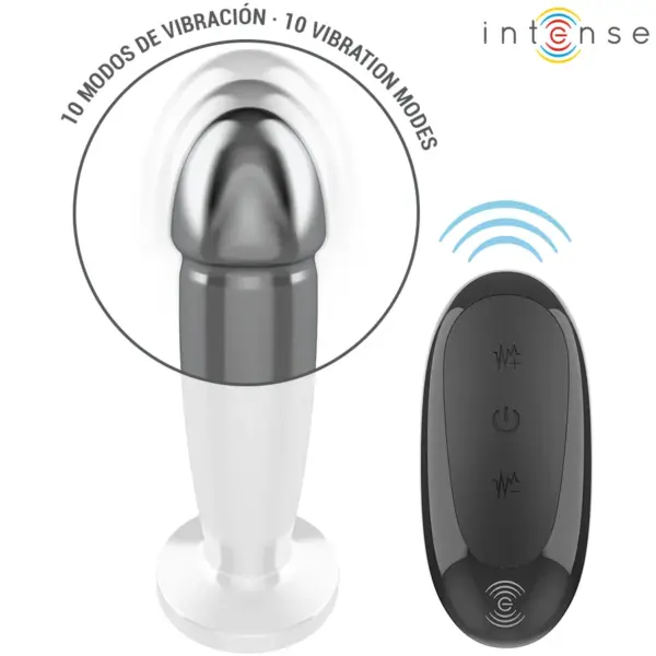 INTENSE - Plug Anal 10 Vibraciones Metal en Forma de Dildo con Control Remoto M - Imagen 4