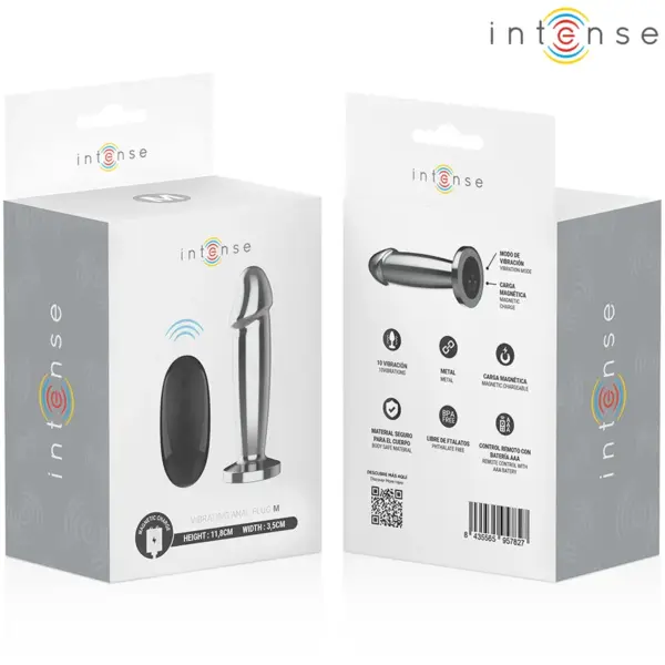 INTENSE - Plug Anal 10 Vibraciones Metal en Forma de Dildo con Control Remoto M - Imagen 8