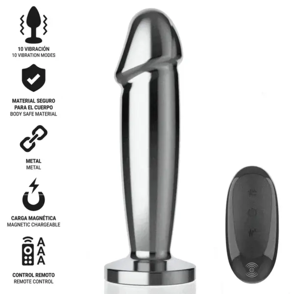 INTENSE - Plug anal vibrador metálico con control remoto y 10 vibraciones - Imagen 2