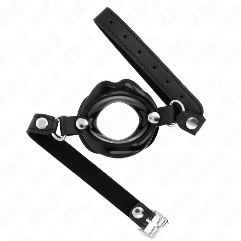 KINK - Mordaza Labial 8 cm con Correa de Polipiel Negra