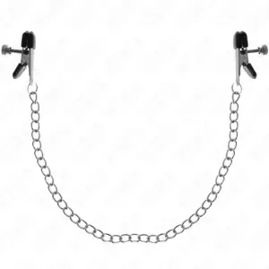 KINK - Pinzas para Pezones Planas Negro con Cadena Plateado 34 cm