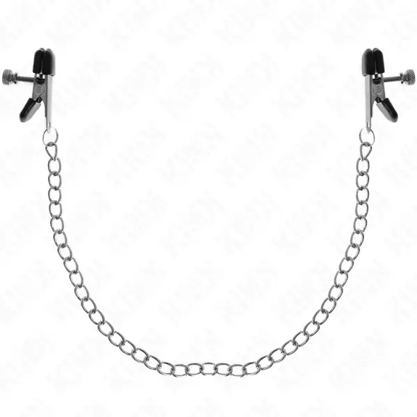 KINK - Pinzas para Pezones Planas Negro con Cadena Plateado 34 cm