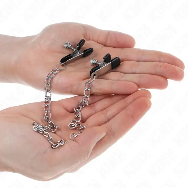 KINK - Pinzas para Pezones Planas Negro con Cadena Plateado 34 cm - Imagen 3