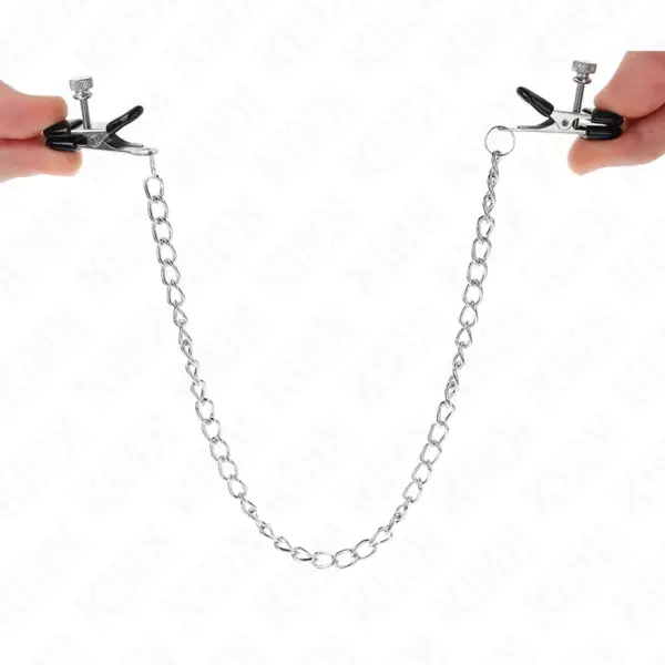 KINK - Pinzas para Pezones Planas Negro con Cadena Plateado 34 cm - Imagen 5