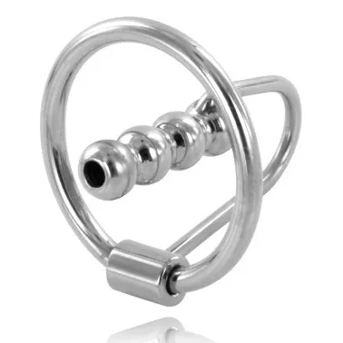 Metal Hard - Anillo glande con plug uretral 28mm para experiencias BDSM