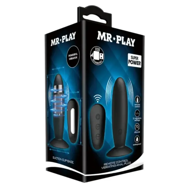 Mr Play - Plug anal con vibración negro control remoto - Imagen 8