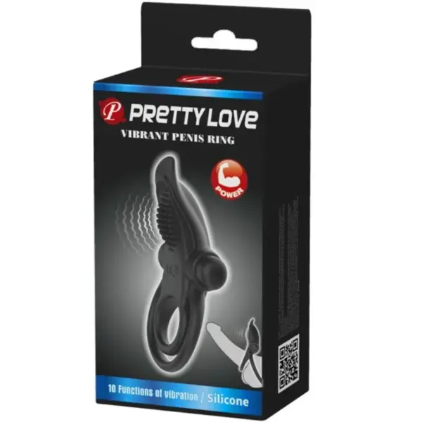 Pretty Love - Doble anillo vibrador + estimulador clítoris 10 vibraciones negro - Imagen 7