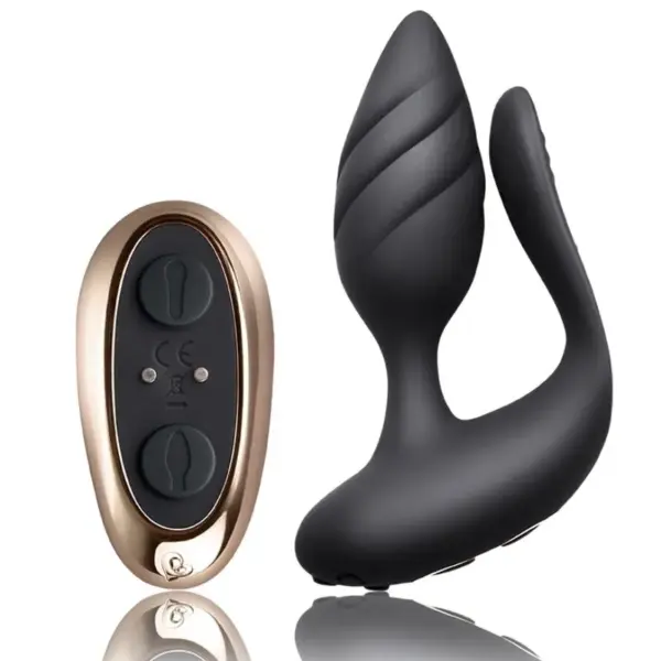 ROCKS-OFF - Cocktail Plug Control Remoto Negro - Doble Placer para Parejas
