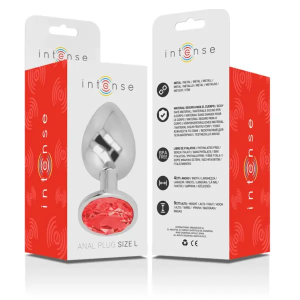 INTENSE - Plug anal metal aluminio con cristal rojo talla L - Imagen 6