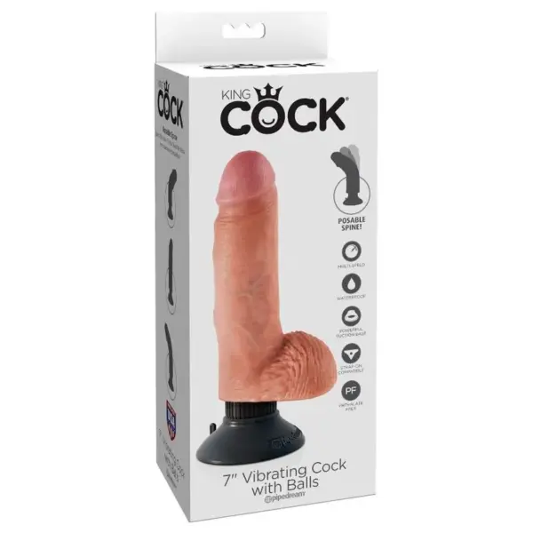 KING COCK - Dildo Vibrador con Testículos 17.78 cm Natural - Imagen 7