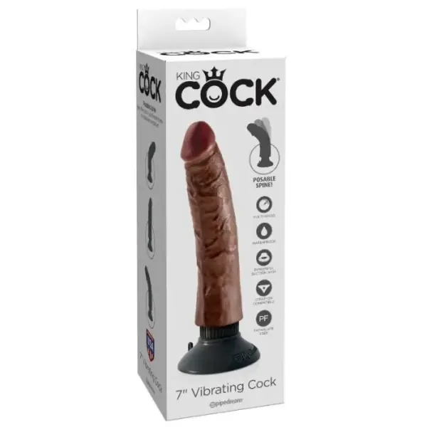 KING COCK - Dildo Vibrador Marrón 17.78 cm Realista - Imagen 2