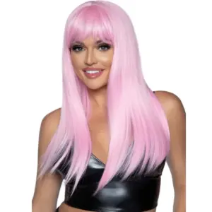 LEG AVENUE - Peluca Larga Lisa con Flequillo Rosa para un Estilo Único