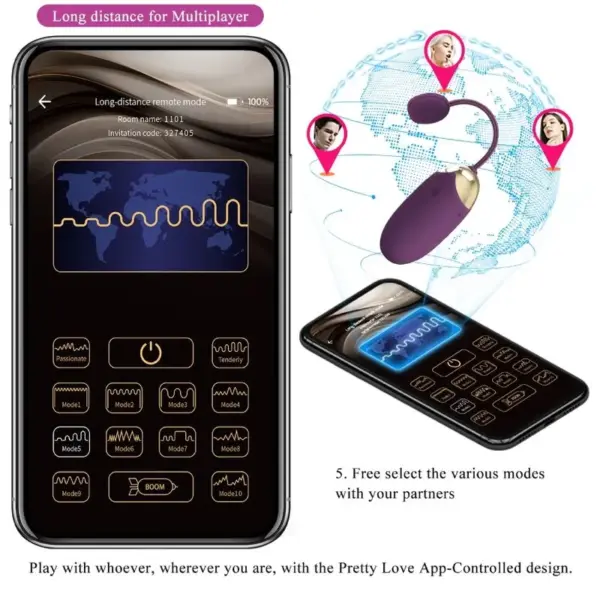 Pretty Love - Huevo Vibrador Control Remoto Abner App Lila - Imagen 13