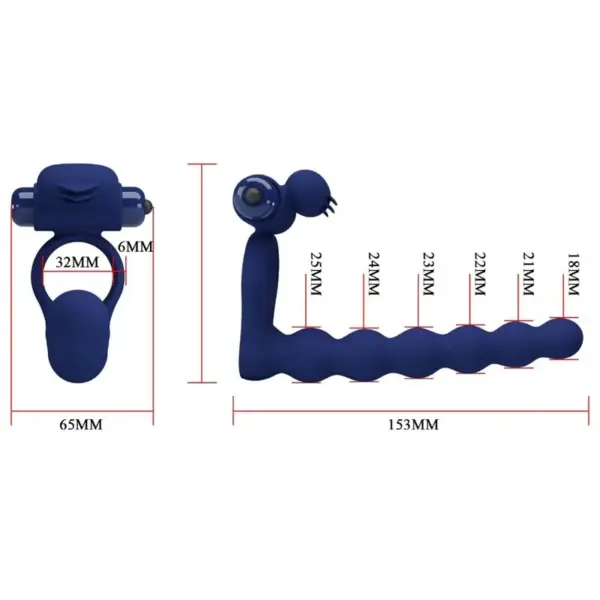 Pretty Love - Anillo vibrador con plug azul - Imagen 7