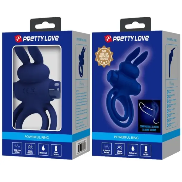 Pretty Love - Anillo vibrador rabbit azul para el placer compartido - Imagen 9
