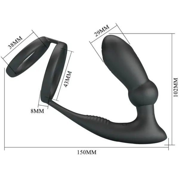 Pretty Love - Anillo pene y plug anal con vibraciones negras - Imagen 5