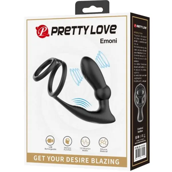 Pretty Love - Anillo pene y plug anal con vibraciones negras - Imagen 8