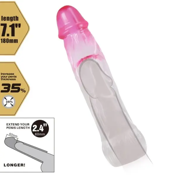 Pretty Love - Funda realística alargadora de 6 cm para pene rosa - Imagen 5