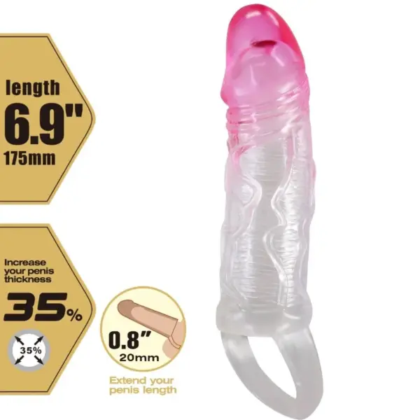 Pretty Love - Funda Realística Alargadora de 2 cm para Pene Rosa - Imagen 5